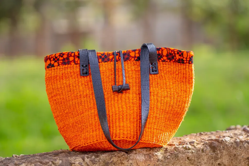 Orange kiondo bag with Ankara binding-Size 10