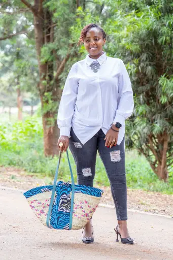 Blue ankara print shopping basket