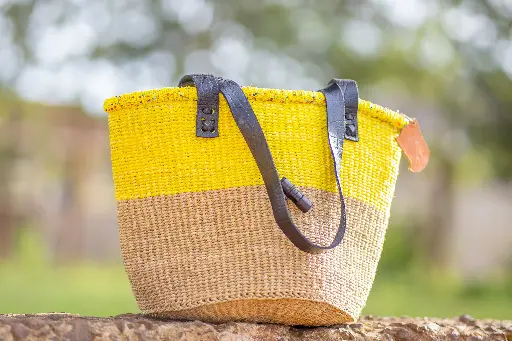 Yellow and Beige beaded Kiondo